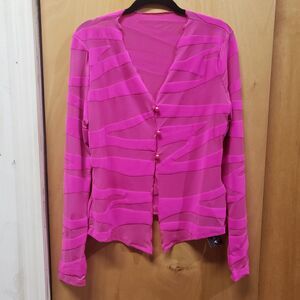 SHEIN SXY Striped Print Button Front Mesh Top NWT Color: Hot Pink, Size : Large